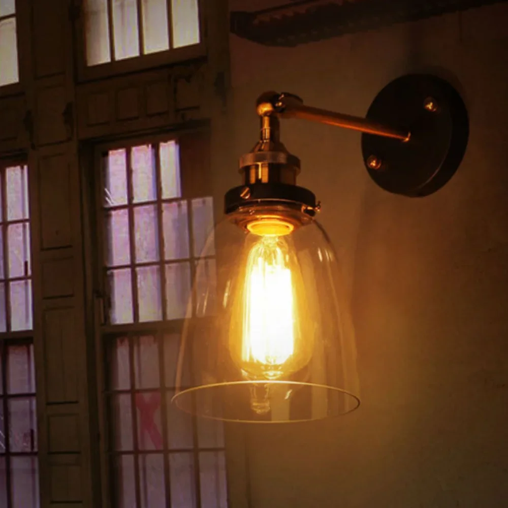 Vintage Metal Glass Wall Lamps, Luzes de parede LED para casa, Decoração da sala, Luminárias de quarto, Luminária industrial retro