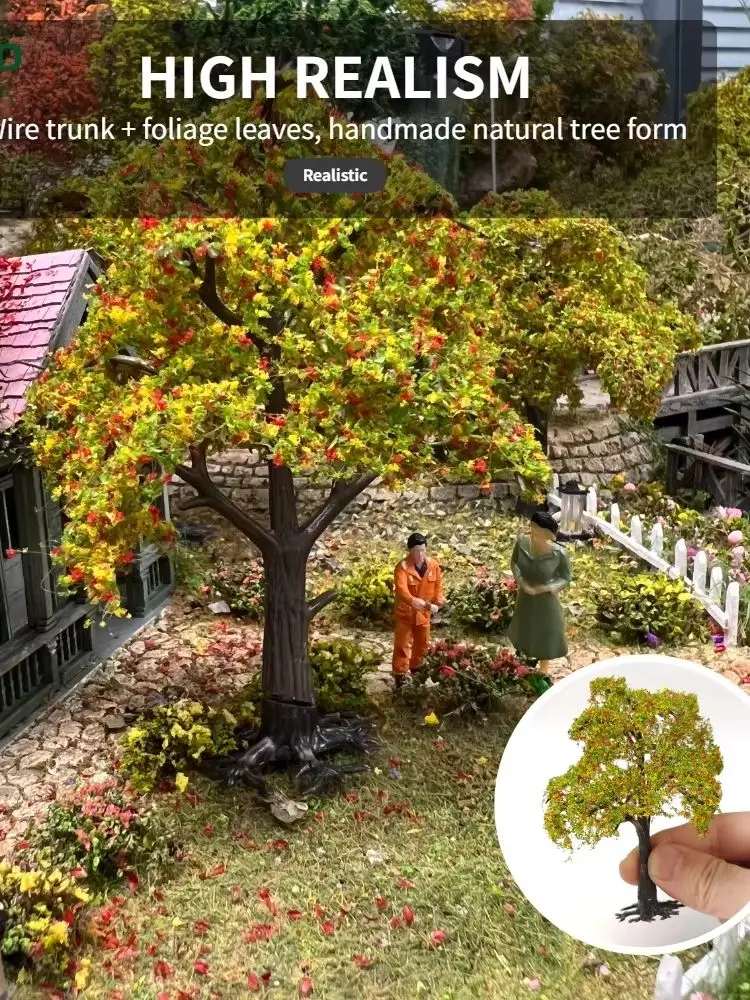 20 Stück Herbst-Miniatur-Landschaftsbäume mit abnehmbarem Sockelmodell für Dioramen und Modelleisenbahnanlagen – Detail 7