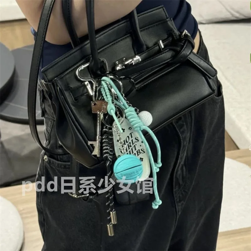 New Japanese and Korean Ins niche pendant miu series Bag charms Tiffany blue rope bag pendant car keychain couple golf pendant