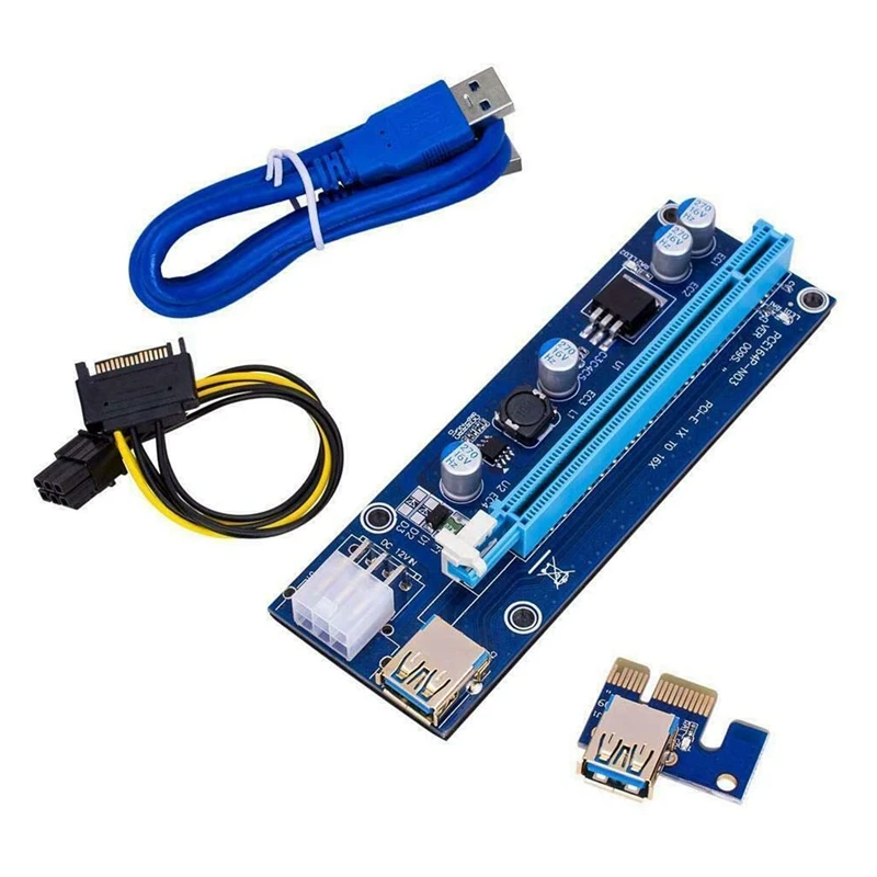 Version 009S Gold PCI-E 1X To 16X USB 3.0 Extender Riser Adapter Card 6 PIN Power GPU Board 3 LED Bitcoin Litecoin