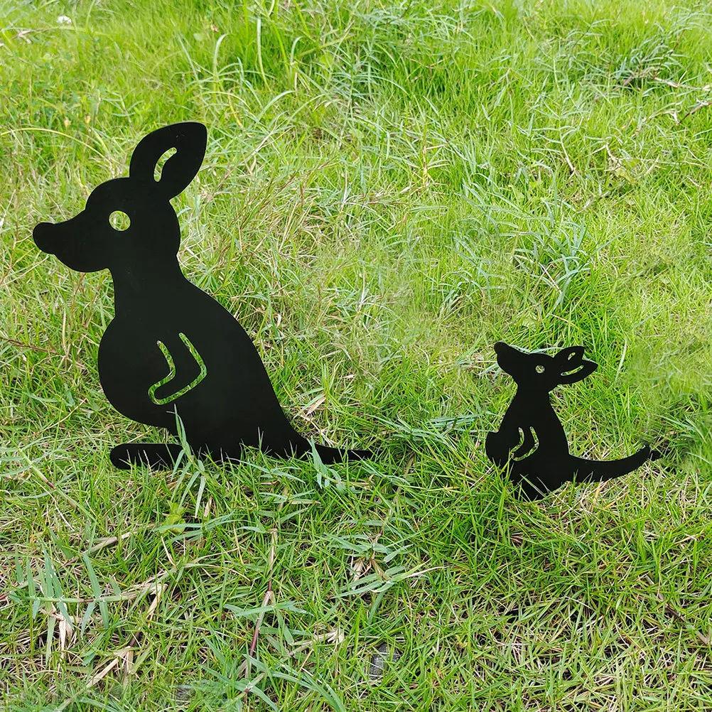 1Set Wrought Iron Hollow Kangaroo Statue Set Garden Outdoor Decoration Lawn Courtyard Landscaping Sculpture Yard Art Metal