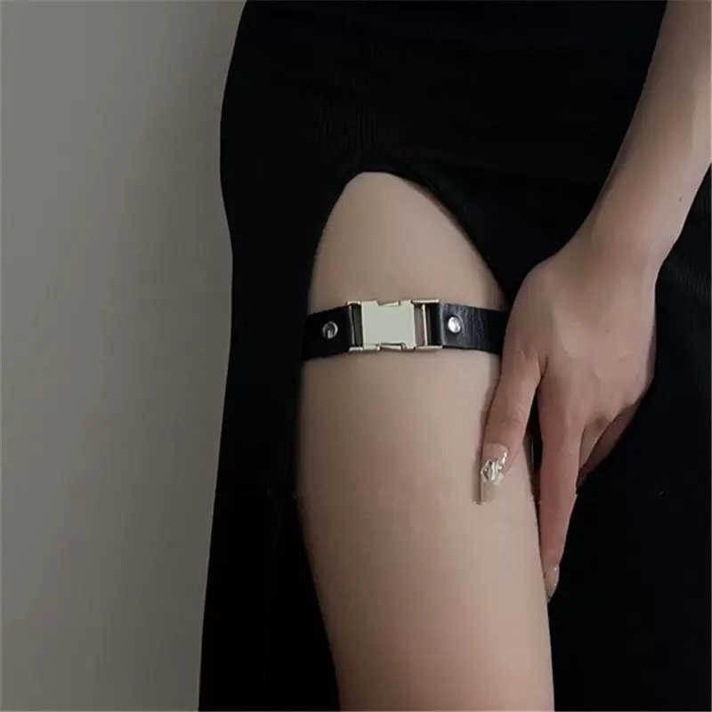 Comic Cosplay Punk black leather leg rings harness Garters leg Thigh Bands Y2K Subculture Elastic Gothic Lolita JK Leg Circles view 5