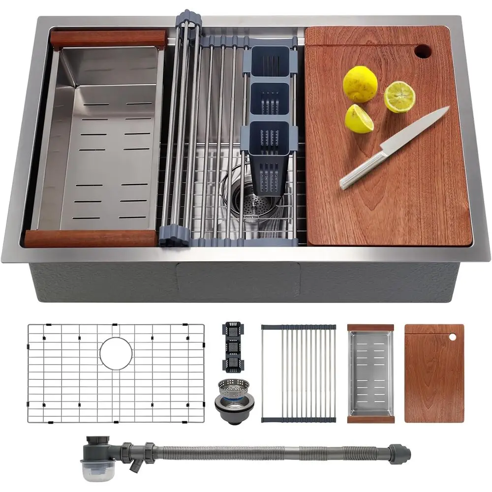 

33-дюймовая кухонная мойка Undermount с тихим сливом — раковина из нержавеющей стали на 11 калибра — многофункциональная современная ручная работа I