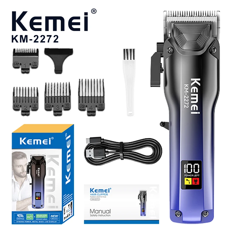 

Kemei Electric Hair Clipper Men's Professional Hair Trimmer Cordless USB Rechargeable Hair Clippers With LCD Display KM-2272
