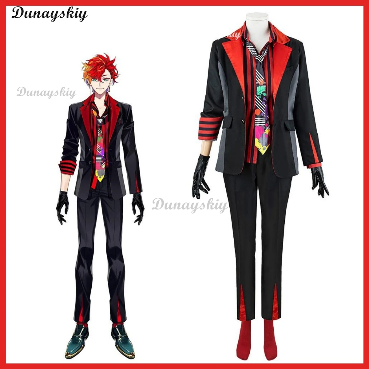 Virtual YouTuber Hizaki Gamma Cosplay Costume Hololive Production UPROAR!!! Wig Black Red Uniform Shirt Man Woman Carnival Suit