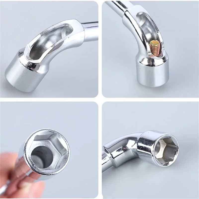 5Pcs CRV Chrome Surface Pipe Wrench L Type 7-Shaped Perforation Elbow Double Head Hexagon Socket Wrench Set 6 8 10 12 14mm