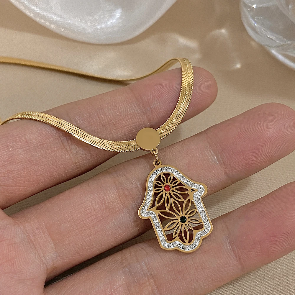 DODOHAO اليد عيون الشر قلادة القلائد للنساء قلادة الدينية القلائد عيون التركية الذهب اللون مجوهرات الأزياء