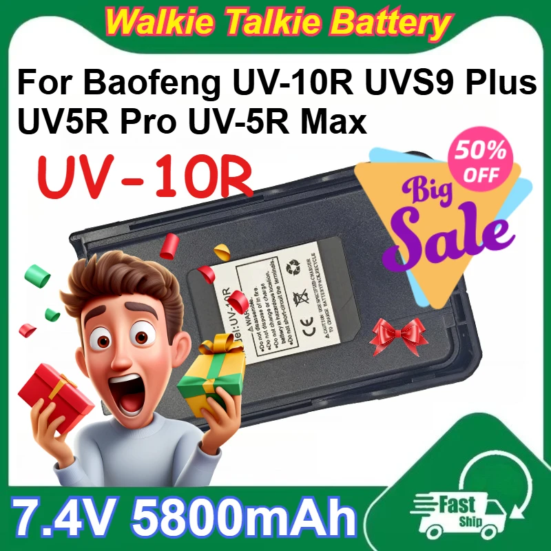 

For Baofeng UV-10R UVS9 Plus UV5R Pro UV-5R Max UV-10R 7.4V 5800mAh Lithium-ion Walkie Talkie Batteries USB Rechargeable