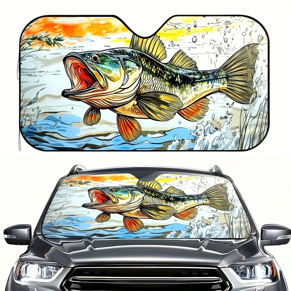 

1pc Vibrant Fish Leap Car Sun Visor - Multi-Layer Sunshade for Extreme Weather, Waterproof Vehicle Accessory, Universal