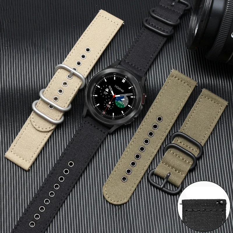 18mm 20mm 22mm Canvas Nylon Strap for Samsung Galaxy Watch 6 5 4 3 Classic belt for Huawei Watch Band Bracelet Sport Wristband