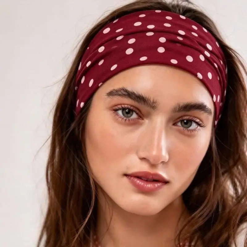 Elastisches Damen-Haarband mit Polka-Dot-Muster, breites, rutschfestes Haarband, Vintage-Haarschmuck mit Punktmuster für den täglichen Gebrauch, Yoga und Hautpflege. – Detail 2