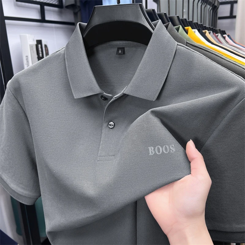 100% Baumwolle Hochwertige Herren Kurzarm-Poloshirts mit Kragen und Knöpfen Buchstabendruck Mehrere Farboptionen Meistverkaufte Herrenbekleidung – Detail 2