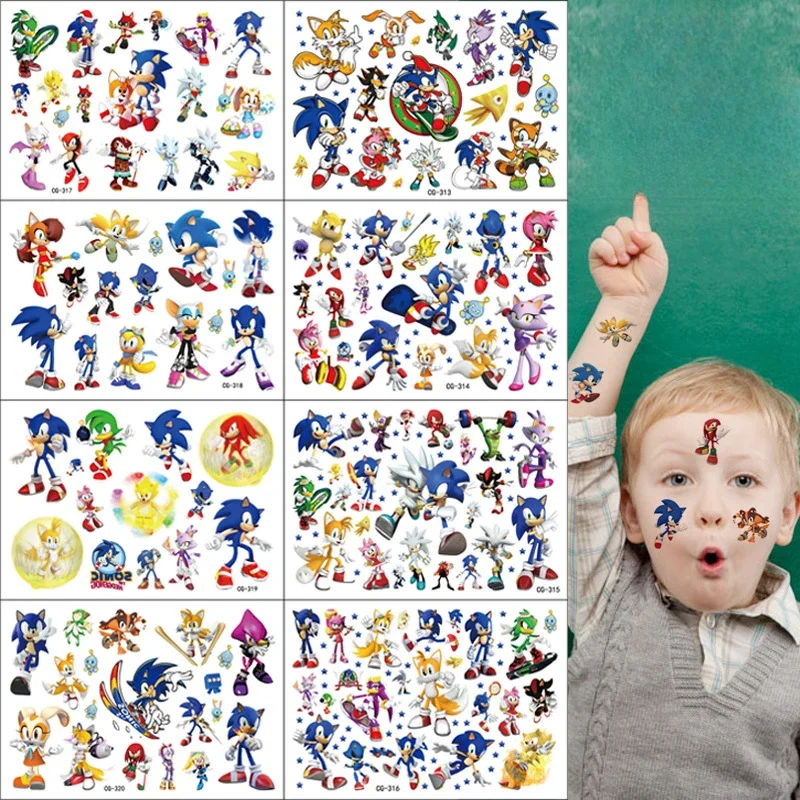 

8pcs/set Cartoon Sonics Tattoo Stickers Anime Figure Waterproof Cosplay Sticker Kids Toys Halloween Party Accessories Gifts