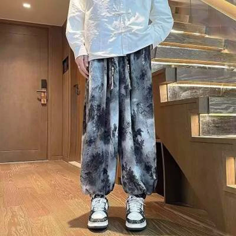 Tied Dye Ice Silk Draping Lantern Pants 2026 Summer NEW Men's Neutral Style Casual Loose Cuffed Leisure Trousers Y2K FASHION