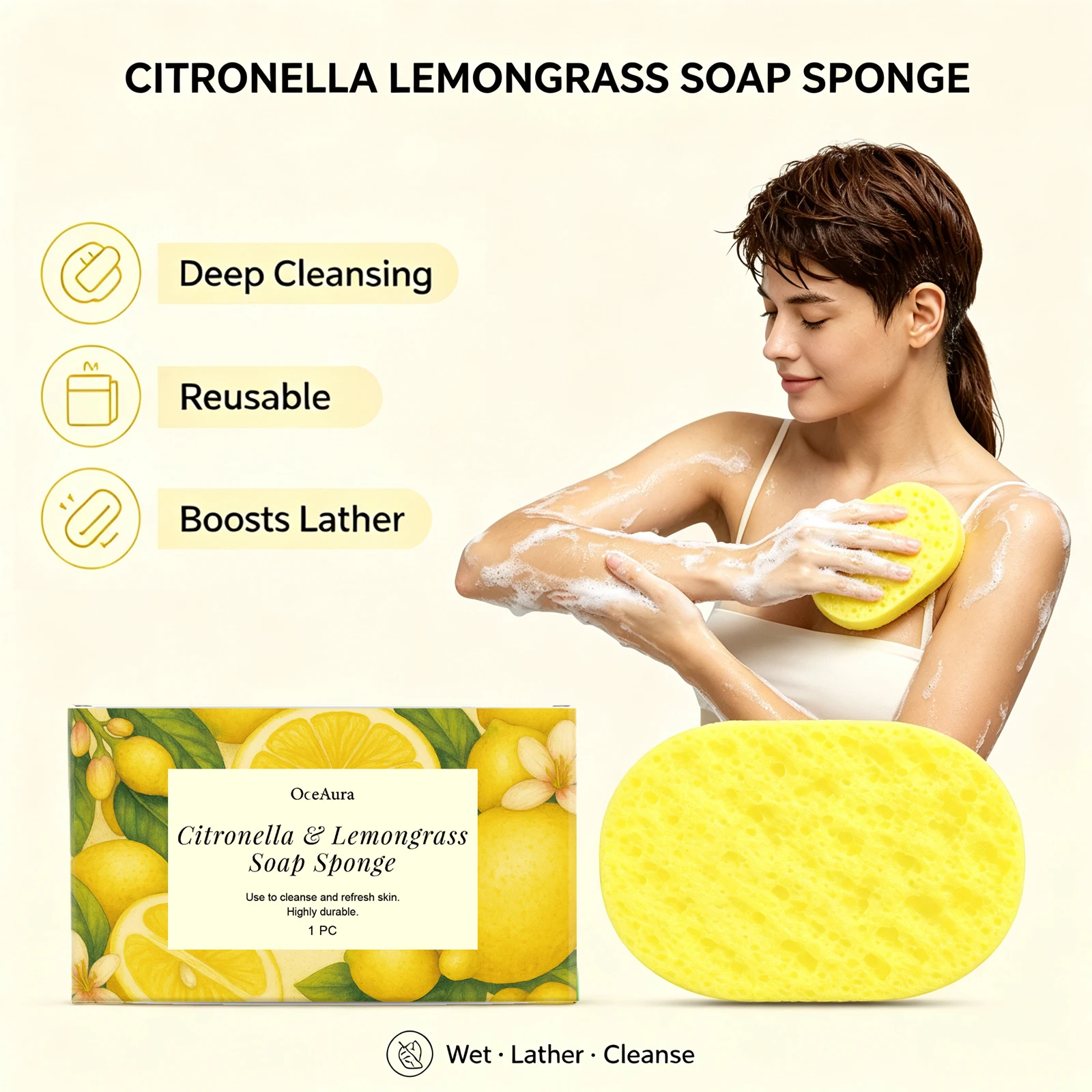 Lemongrass Soap Sponge Lather Enhancing Soft Gentle Exfoliating Reusable Citronella Removing Dirt Renew Skin Cleansing Daily