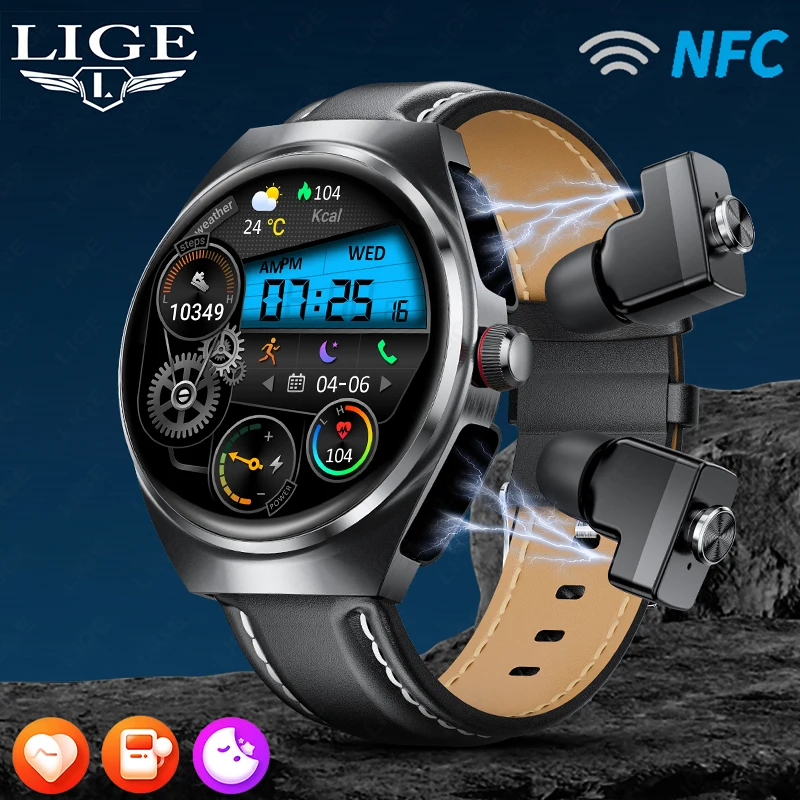 

New Music Player Smart Watch Headset Smartwatch Men NFC Bluetooth Call Health Monitor TWS Earphones Sport Smartwatch Android ios