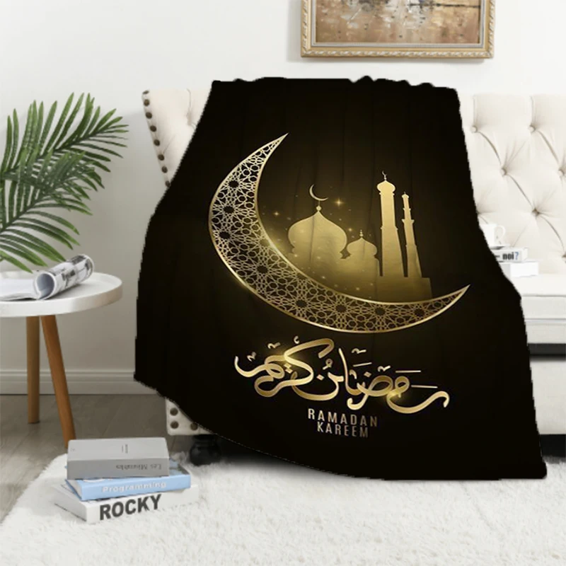 1 PC Ramadan Decoration Throw Blanket Oversized Catnap Fluffy Soft Blankets for Decorative Sofa Plaid With Print Plead Cover