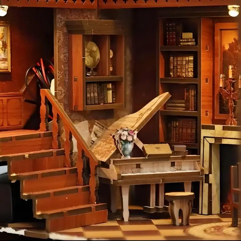 DIY Book Nook Kit Miniatur Puppenhaus Retro Bibliothek Bücherregal Einsatz Holzmodell Lernspielzeug Geschenk für Erwachsene