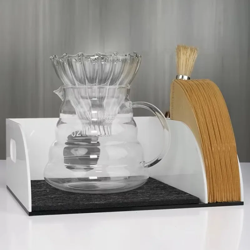 Acrylic Coffee Organizer Stand Holds Coffee Maker And Coffee Paper Filter With A Heat Insulation Pad Coffee Paper Filter Holder