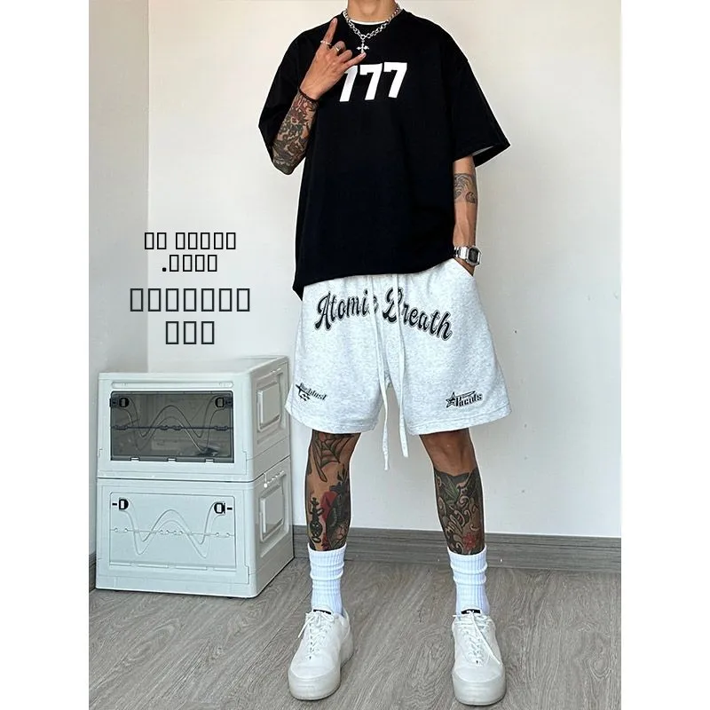 

Мужские летние спортивные брюки оверсайз в американском стиле, свободного кроя, для уличной моды, 3/4 длины, 300 Pou