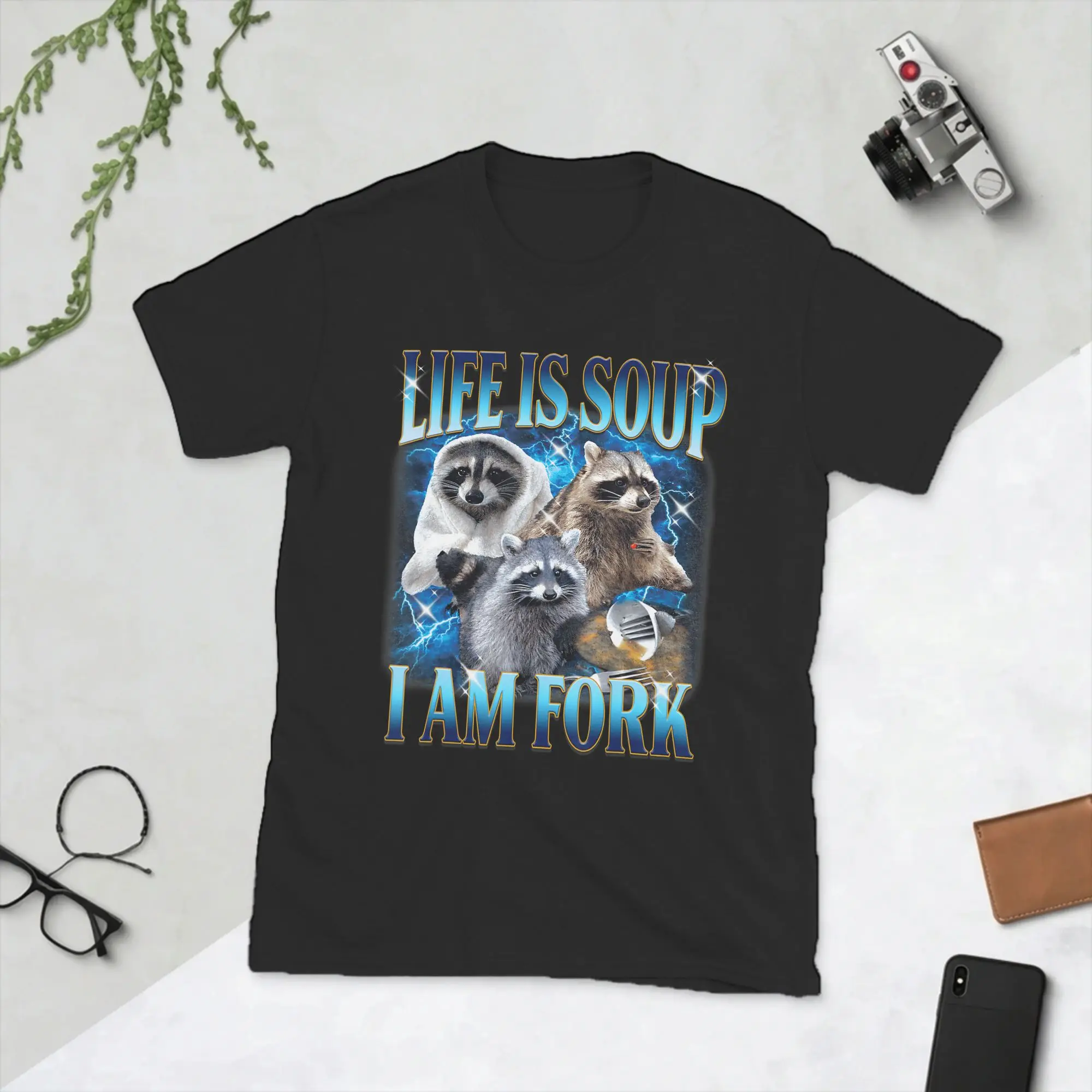 Funny Raccoon Life is Soup I Am Fork Absurd Meme T-Shirts for Men  Cool Pure Cotton Tees O Neck Short Sleeve T Shirt Clothing