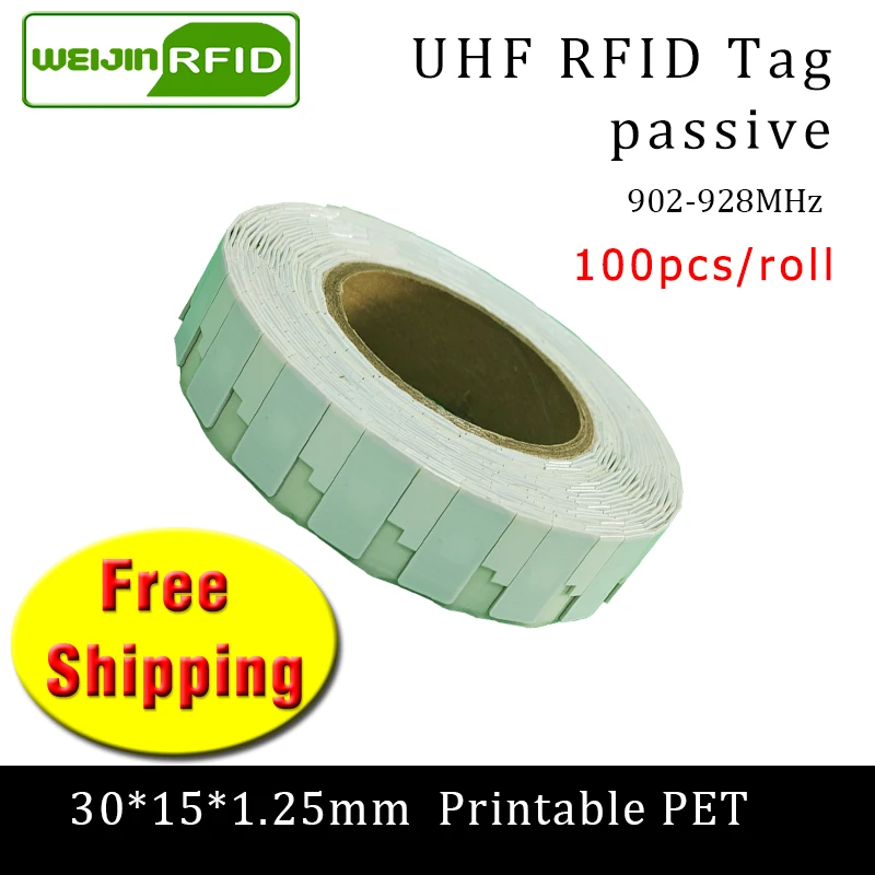 UHF RFID ultrathin anti metal tag 30*15*1.25mm 915m 868mhz Impinj NXP EPC 100pcs free shipping printable pet passive RFID tags