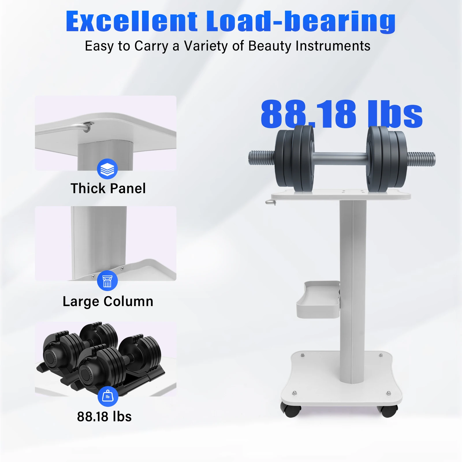 Carrello portaoggetti per salone da 40 kg/88 libbre con vassoio 68 cm/26 pollici SPA Attrezzatura per stoccaggio salone di bellezza Supporto per macchina Organizzatore Carrello spa