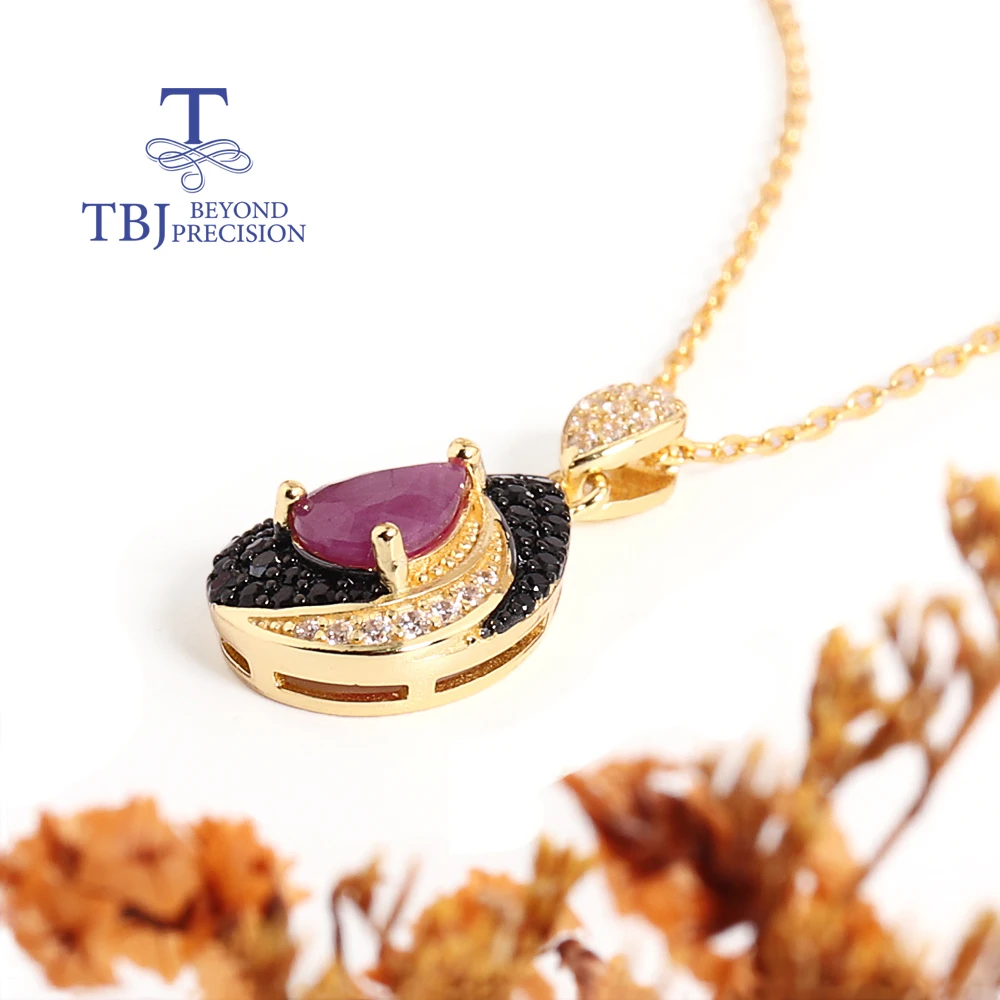 خمر 925 فضة المرأة قلادة الكمثرى الطبيعية 5*7 مللي متر روبي الأحجار الكريمة الحقيقية قلادة فاخرة غرامة مجوهرات لملابس مأدبة
