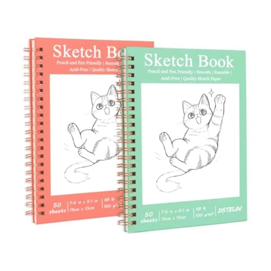 2 Pack Hardcover Sketchbooks 100 GSM Sketch Paper,7.5x5.1 Inch Spiral Sketch Book for Sketching, Drawing, Painting, 50 Sheets p
