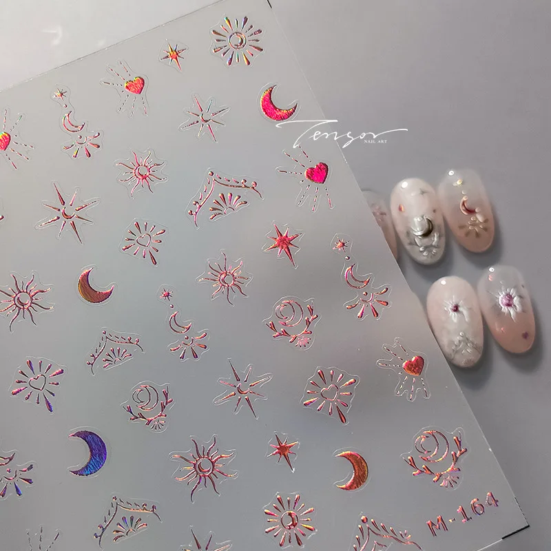 5D Realistic Relief Glossy Stamp Laser Moon Sun God Asterism Totem Adhesive Nail Art Stickers Decals Manicure Ornaments