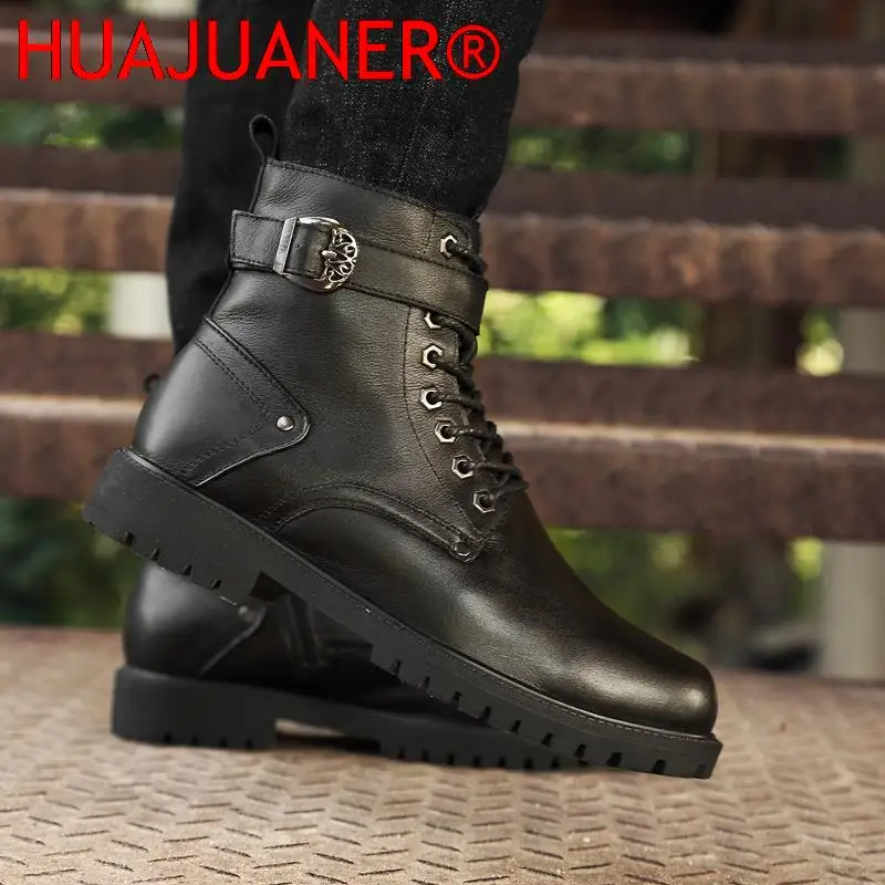 Top Quality Mens Winter Boots Fashion Genuine Leather Warm Snow Boots Comfortable Non-Slip Men Outdoor Ankle Boots Cowboy Botas view 3