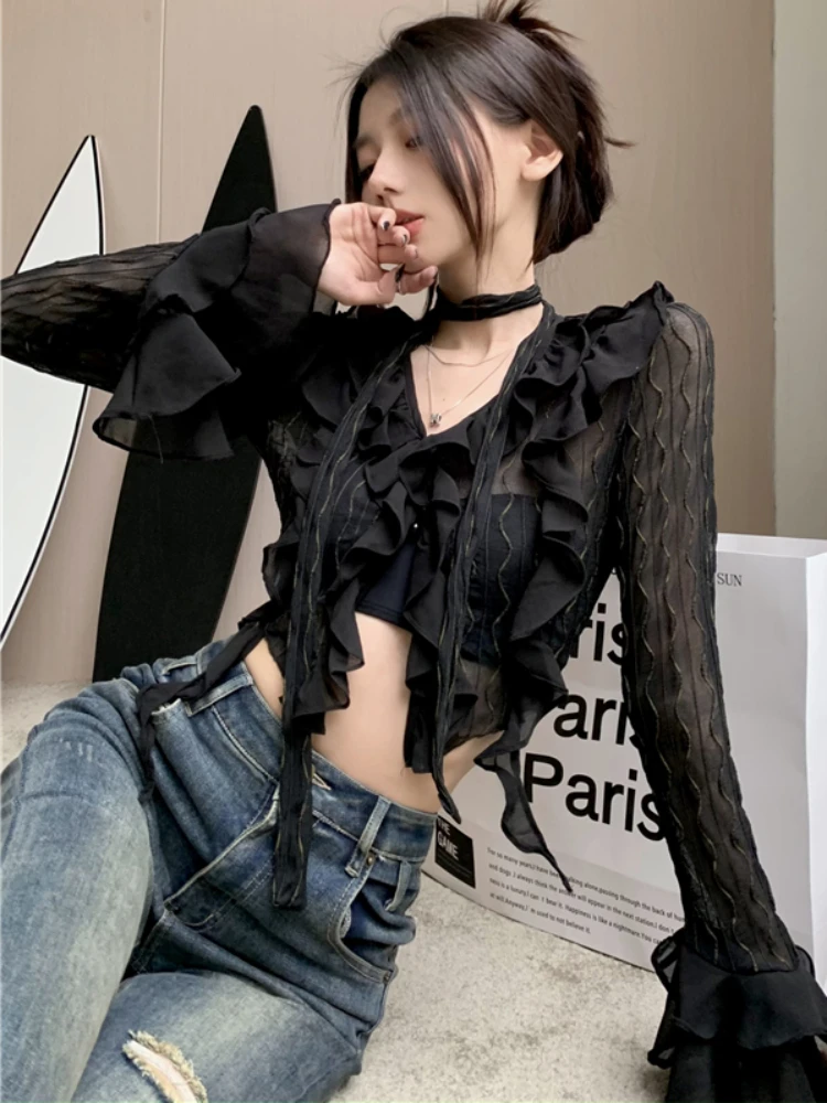 Blouses Women Sexy Design Fashion Shinny Breathable Summer Korean Style Hotsweet All-match Solid Charming High Street Holiday