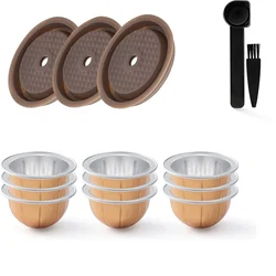 6pcs 80/150/230ml reusable coffee capsule cups and three reusable Vertuoline Pods silicone caps for Nespresso Vertuo capsules