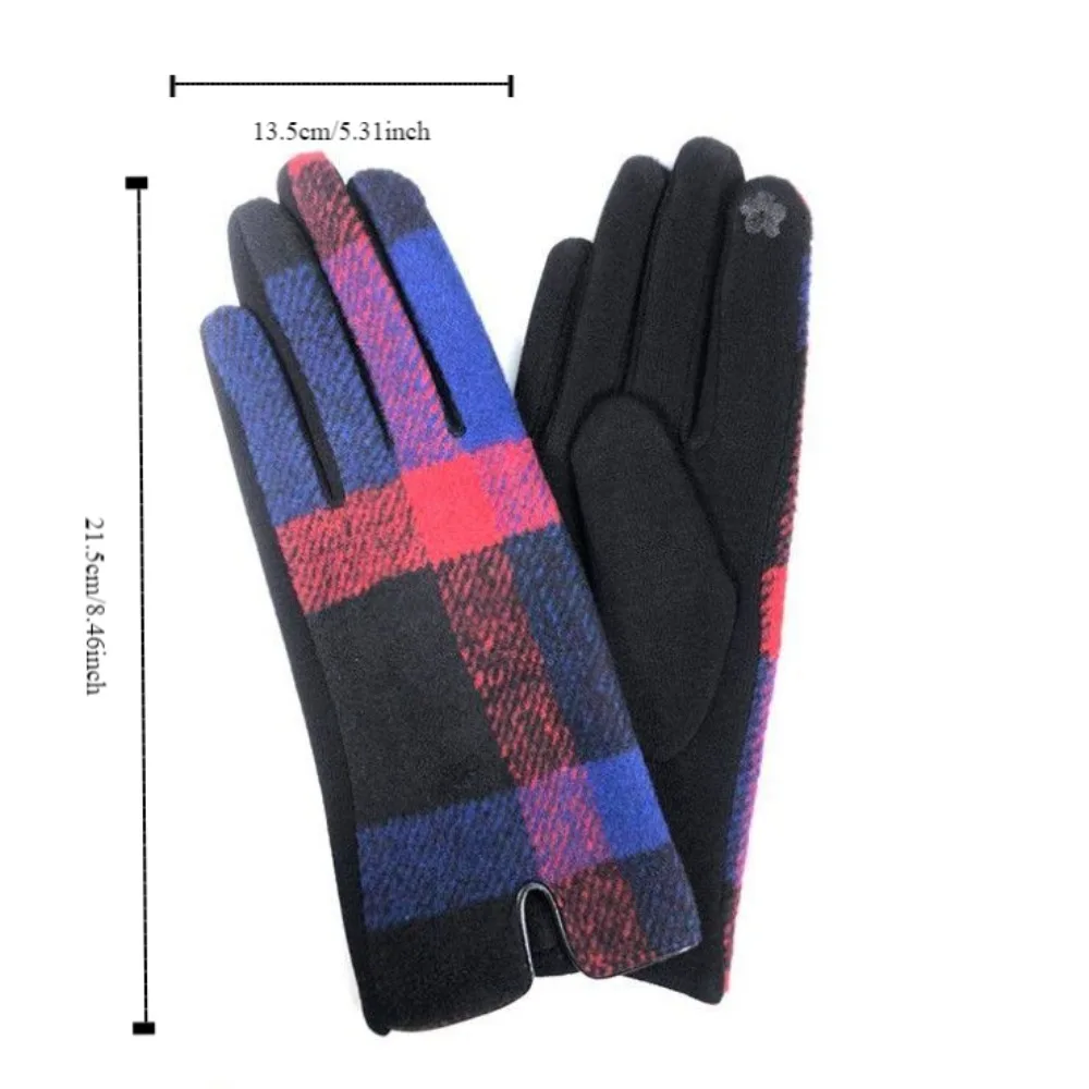Warm Woollen Winter Gloves Plaid Soft Full Finger Mittens Touch Screen Skiing Gloves