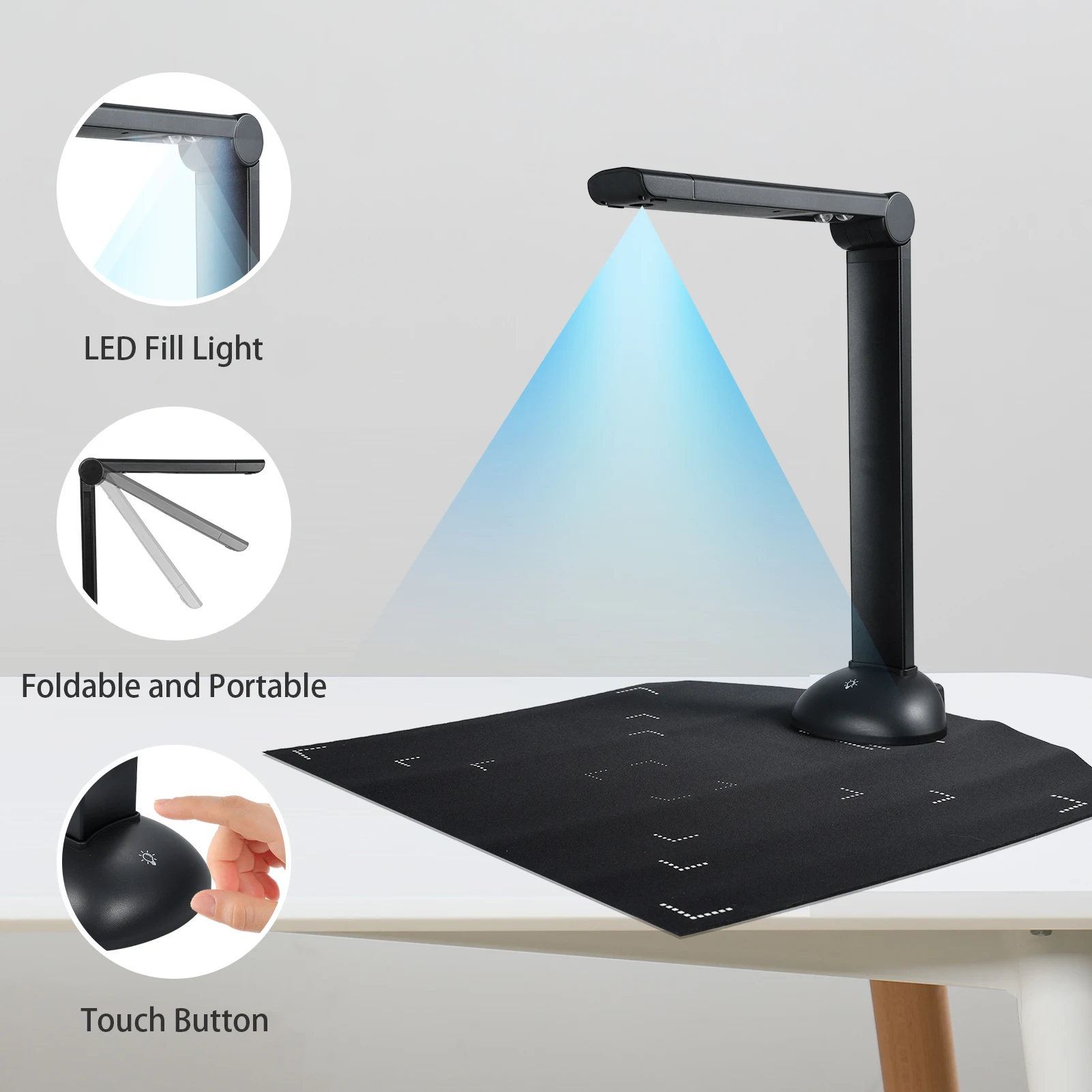 H6 Document Camera Book Scanner High Speed Scanning Support Multi-Language OCR A3 A4 Size with LED Fill Light HD 16 Mega-pixels