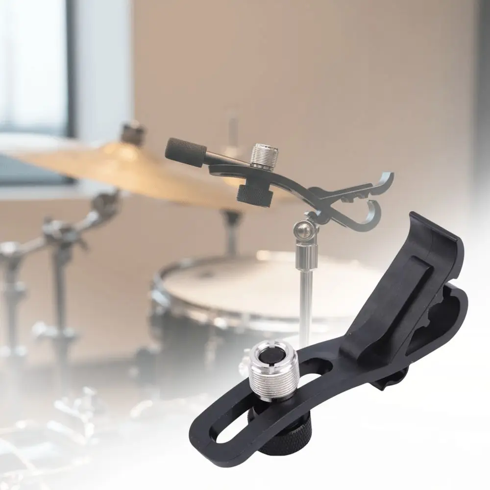 Black Mic Stand with Drum Clamp – Adjustable Plastic/Copper Hybrid, Anti-Vibration for Studio & Live Recording