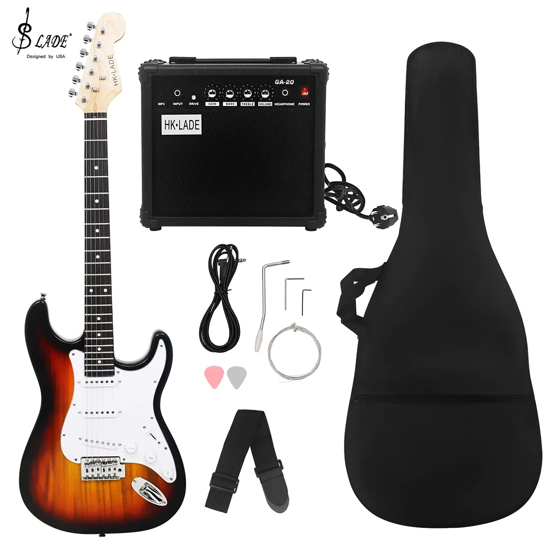 SLADE New 39 Inch Electric Guitar 6 Strings 22 Frets ST Electric Guitar Set Rosewood Fingerboards with Amplifier/Effects Pedal