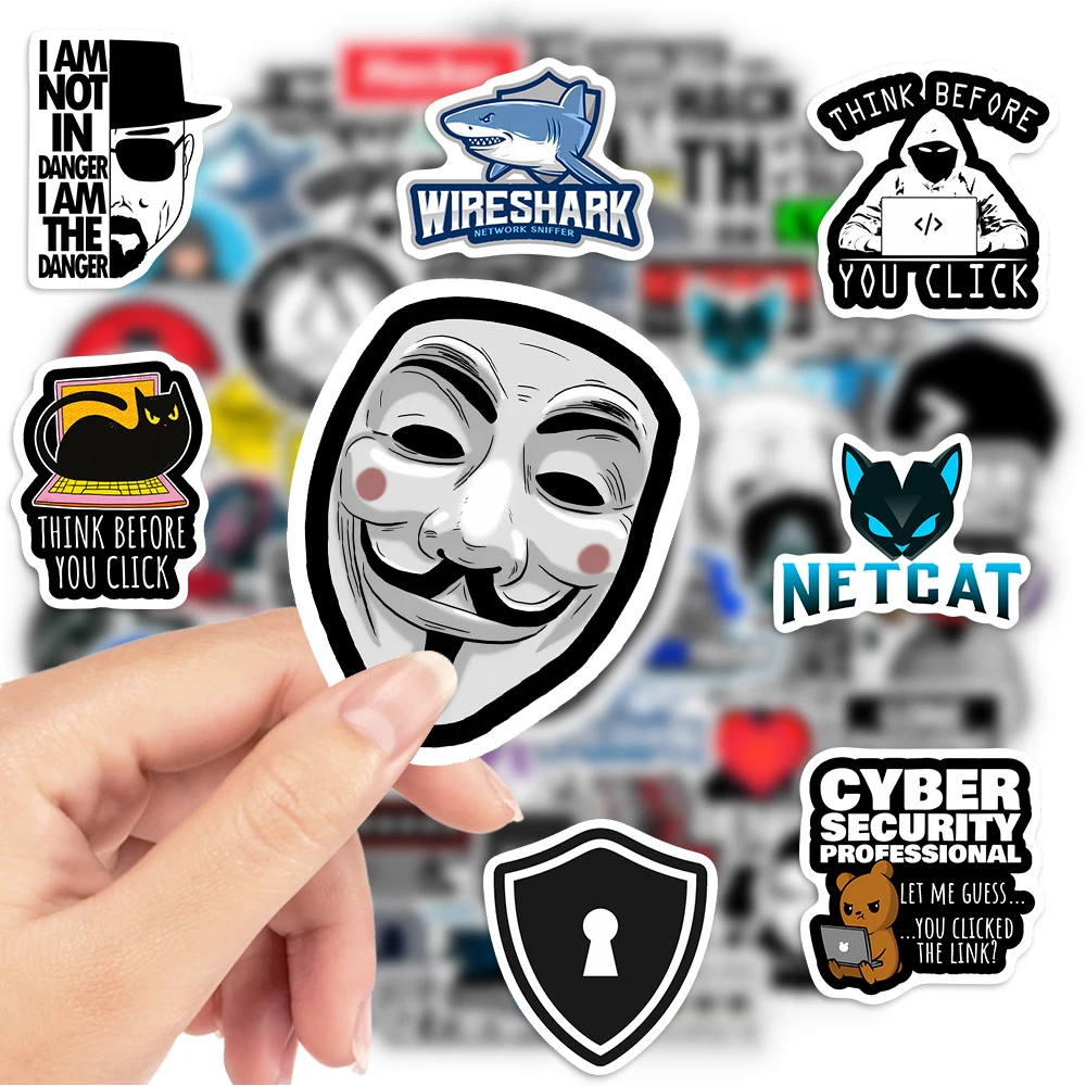 Cybersecurity Hackers Network Security Engineers Stickers Cracker Firewall Anonymous Waterproof Decal for Laptop Phone Bottles