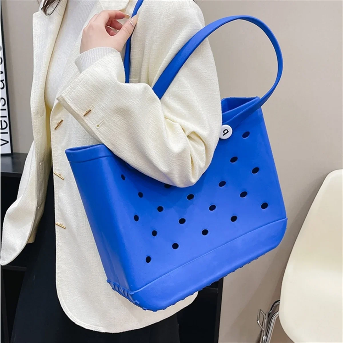 

Multicolored Beach Bag Waterproof and Handbag EVA Beach Basket Women Picnic Tote Bag Holes Pouch Shopping Shoulder Fashion Bag