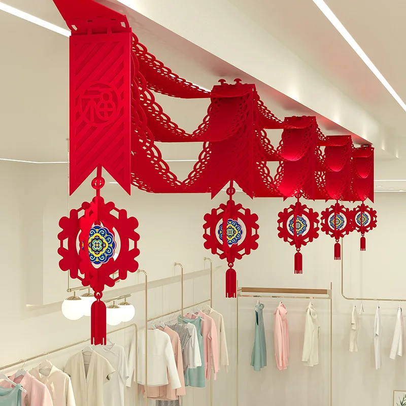 Exquisite Chinese New Year suspended ceiling with floral and festive decorations