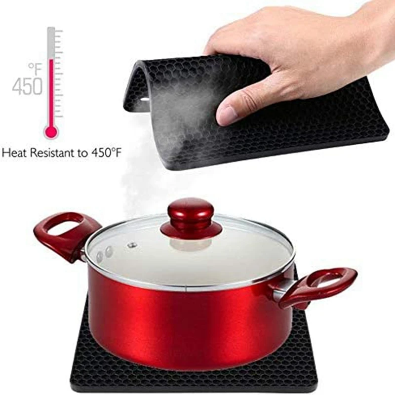 SEWS-4Pcs Silicone Pot Coasters Pot Holders For Kitchen Dishwasher Safe Heat Resistant Black