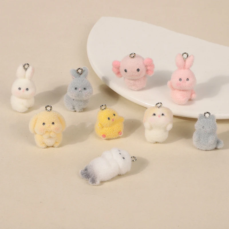 かわいい漫画の動物のペンダント、DIYキーホルダーイヤリング、植毛ラッコ、イエローチキンチャーム、ジュエリーアクセサリー、ギフト、5個