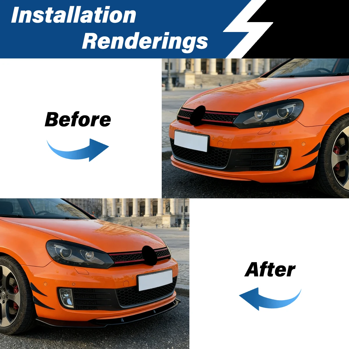 For VW Golf6 MK6 GTI GTD 2009 2010 2011 2012 2013 Automobile Front Bumper Lip Sports Spoiler ABS Splitter Body Modification Kit view 2