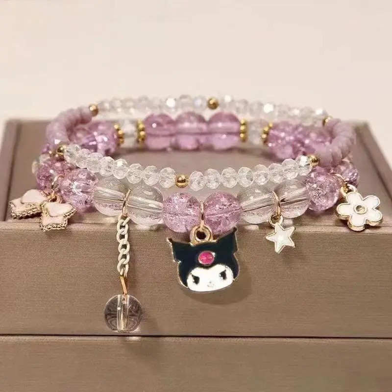 سوار Miniso Kuromi Sanrio Series مطرز بالكريستال اللطيف للأطفال، سوار أفضل صديق هدية العيد