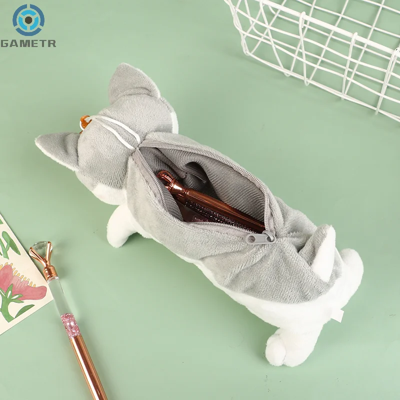 Plush Husky Dog Pencil Case Caixa de caneta portátil Marcador Material escolar Bolsa de lápis macio dos desenhos animados Bolsa de cosméticos Bolsa de maquiagem