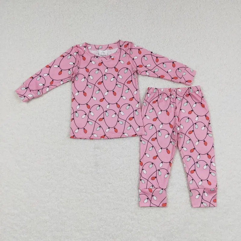 Boutique infant girls Christmas suit lantern pattern wholesale fashion Christmas children girls holiday pajamas clothing