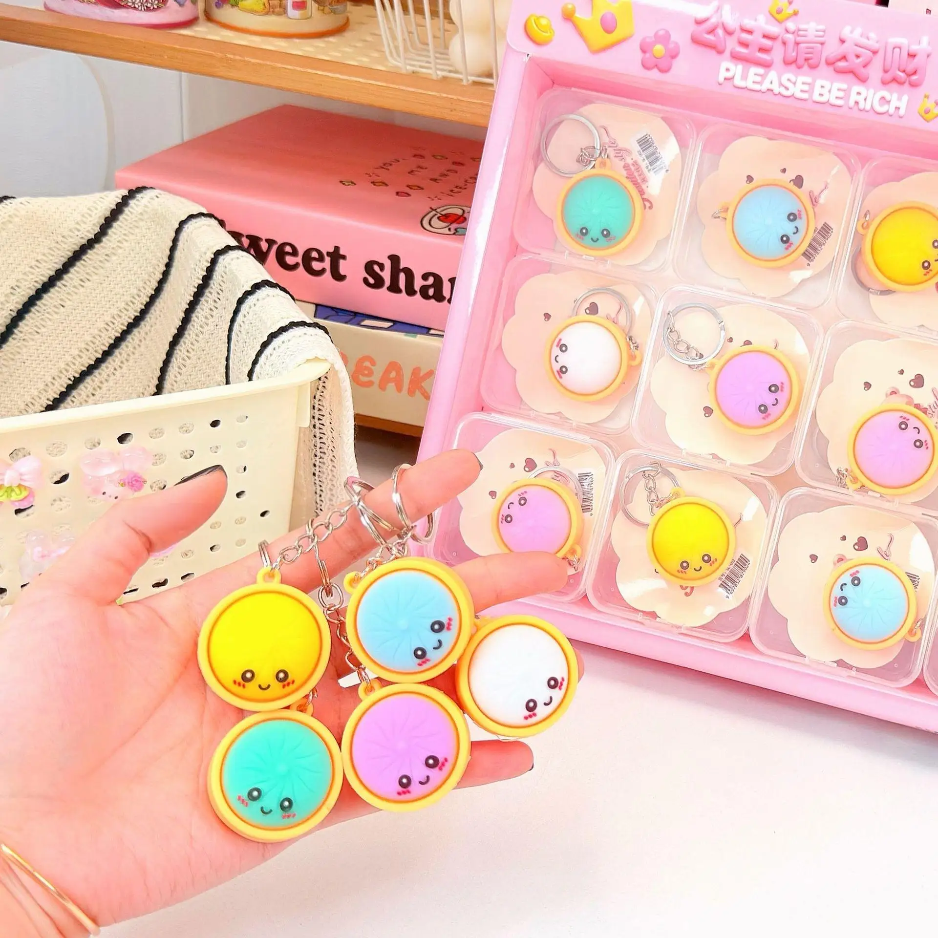 2Pcs Mini Cute Dumpling Squeeze Keychain Press Push Fidget Toy Portable Anxiety Relief Gift with Funny Face Design Gifts