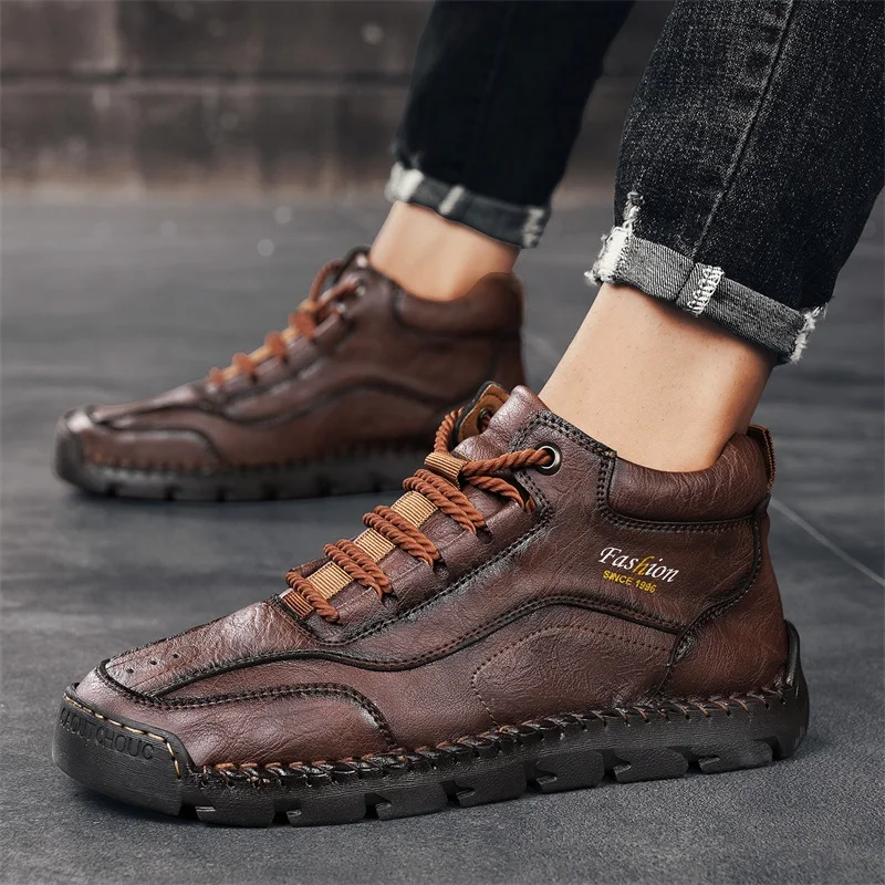 

Autumn New Men's Comfortable Lace Up Anti Slip High Top Boots Fashionable Brand Men's Round Toe Oversized Handmade Casual Shoes