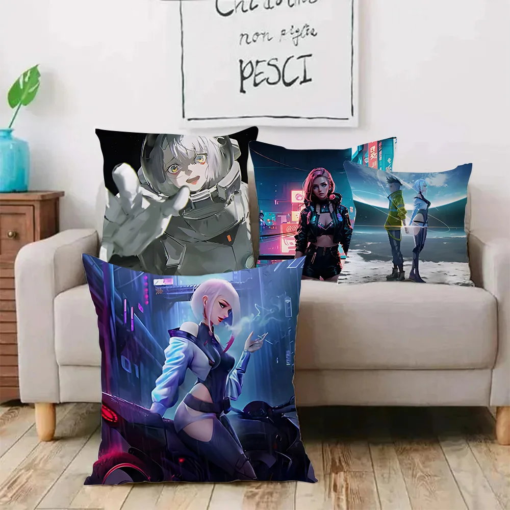 Anime C-Cyberpunk E-Edgerunners Pillow Covers Cartoon Sofa Decorative Home Double-sided Printing Short Plush Cute Cushion Cover