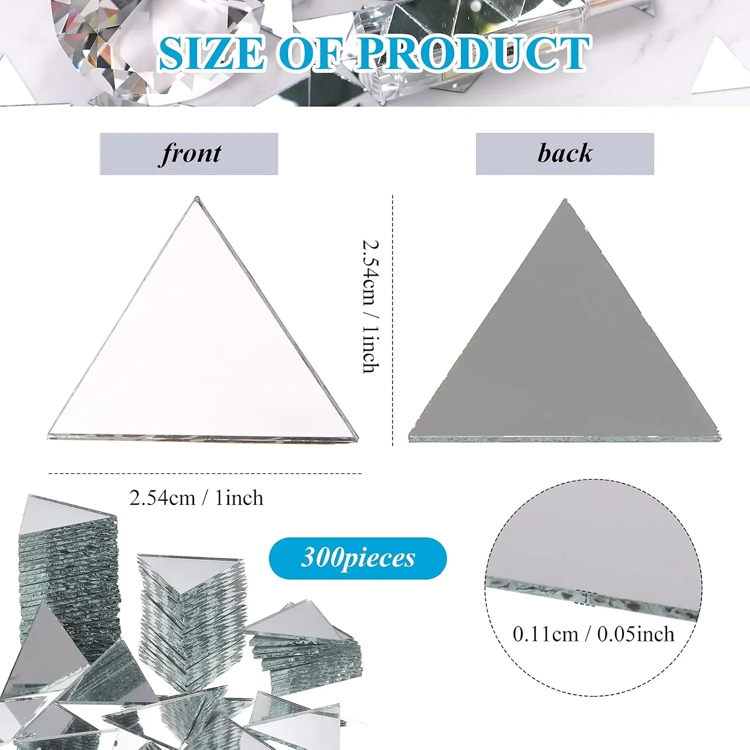 300 Pieces Mirrors Tiles Triangular Small Mirrors Mosaic Tile DIY Glass for Art Wall Door Home Decorations